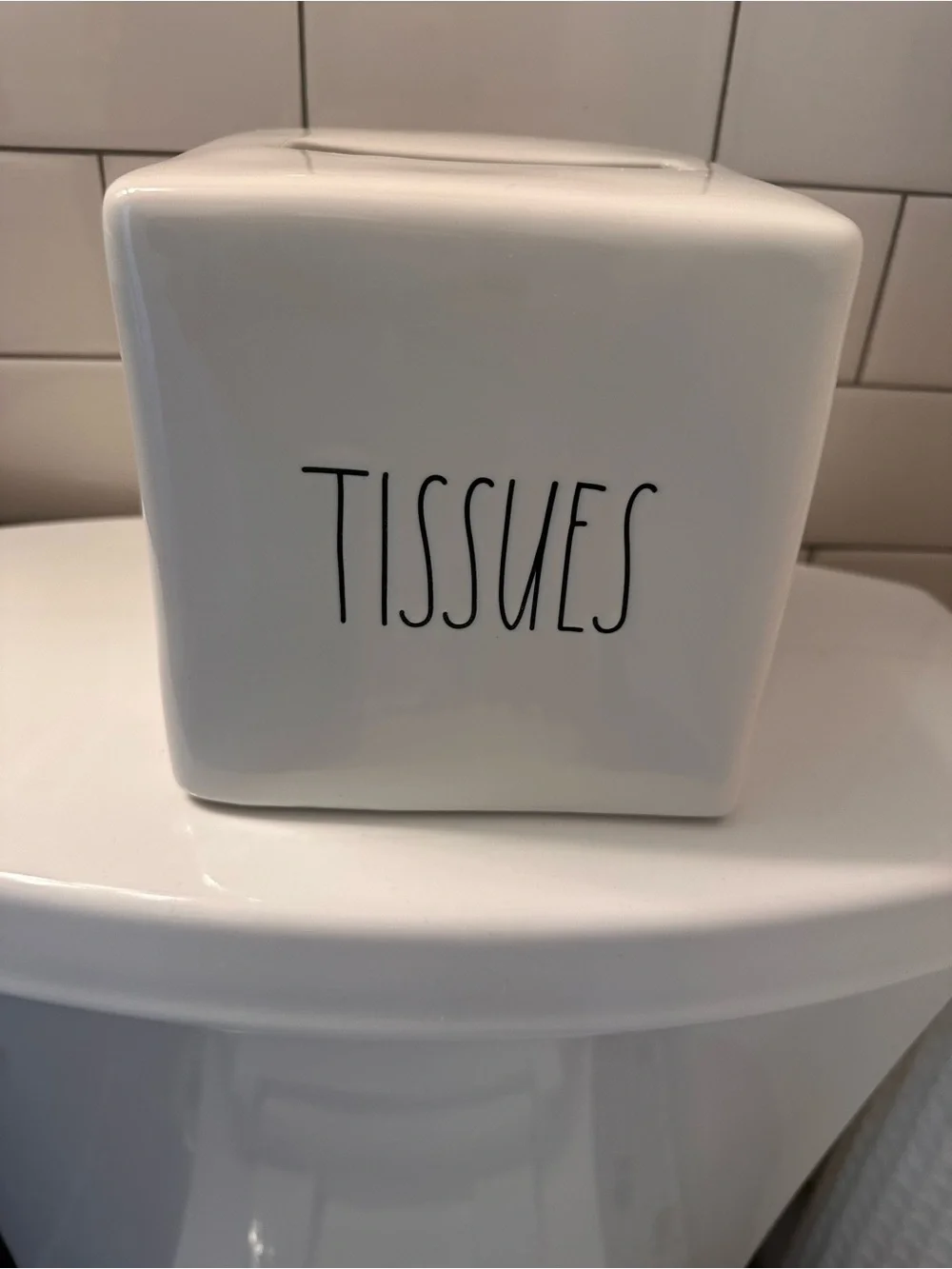 Rae Dunn White Ceramic 'TISSUES' Box Cover